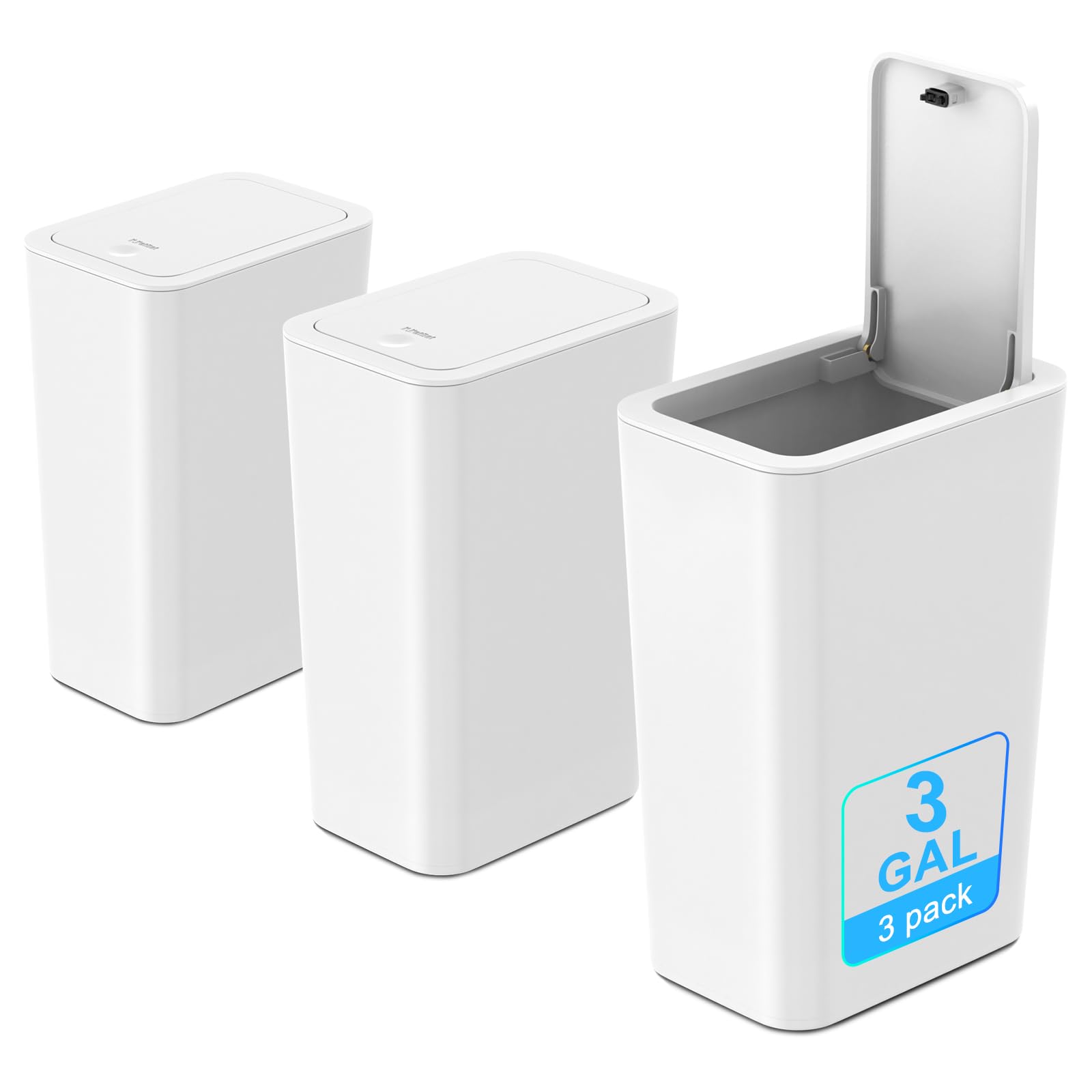 N. NETDOT 3 Pack 10L / 2.6 Gallon Small Trash Can with Lid, Bathroom Garbage Can with Pop-Up Lid, Waste Basket for Bathroom, Kitchen, Bedroom, Powder Room, Craft Room, Office, College (Off White)