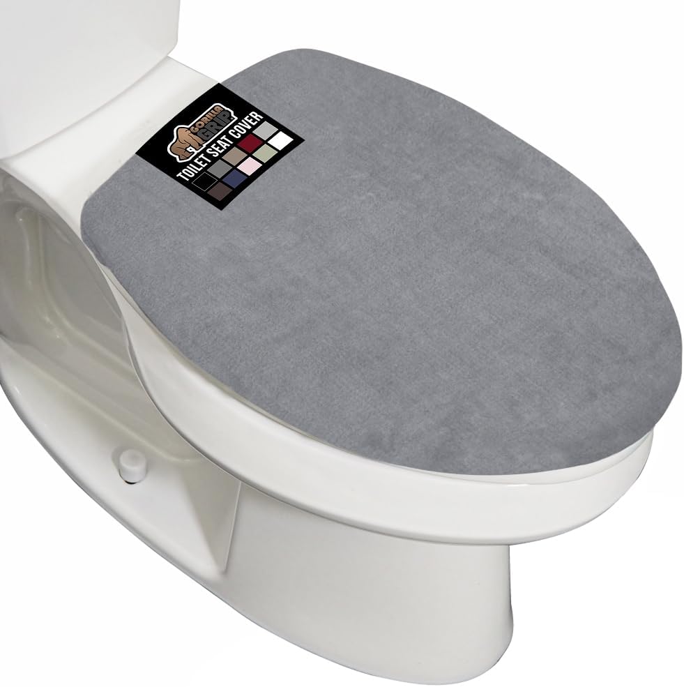 GORILLA GRIP Thick Memory Foam Bathroom Toilet Lid Seat Cover, Soft Velvet Topside, Machine Wash, Plush Cushioned Covers Fits Most Size Lids, Decorative Bath Room Accessories, 19.5x18.5, Grey