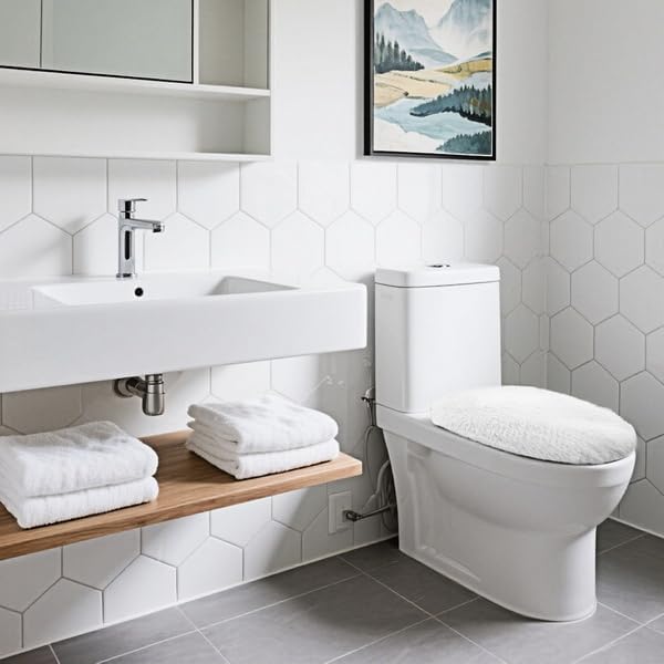 Soft Fluffy Toilet Seat Cover, Washable Absorbent Lid Cover, Adjustable Non Slip Backing for Most Bathroom Toilet Lids White 17.7" x 19.7"