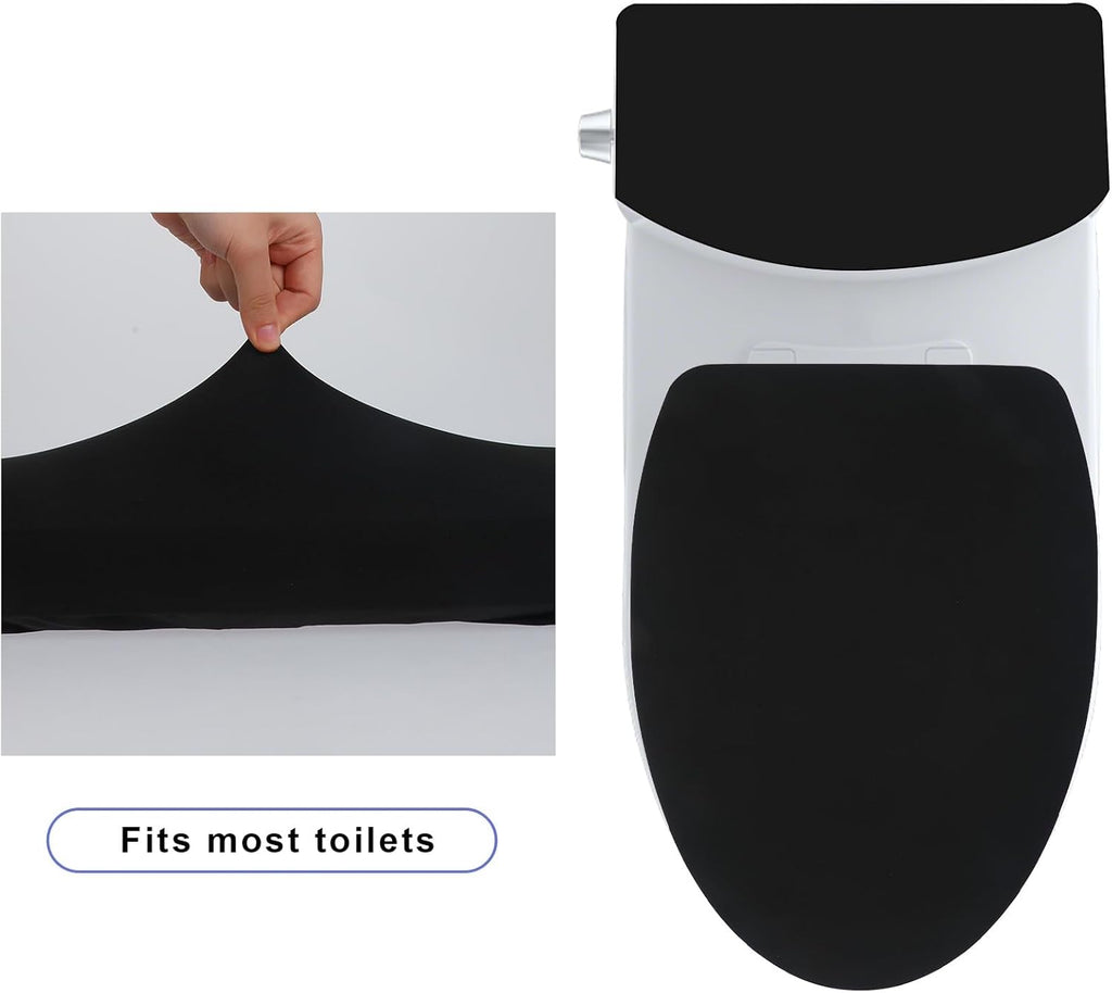 Sliverdew Toilet Lid Cover and Toilet Tank Lid Cover Toilet Cover with Elastic Bottom Fabric Cover for A Lid Toilet Tank Toilet Top Cover Back of Toilet Tank Cover Replacement (Black)