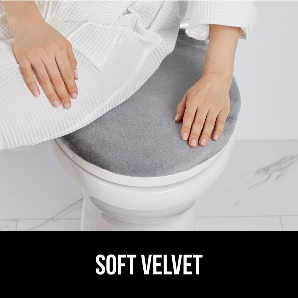 GORILLA GRIP Thick Memory Foam Bathroom Toilet Lid Seat Cover, Soft Velvet Topside, Machine Wash, Plush Cushioned Covers Fits Most Size Lids, Decorative Bath Room Accessories, 19.5x18.5, Grey
