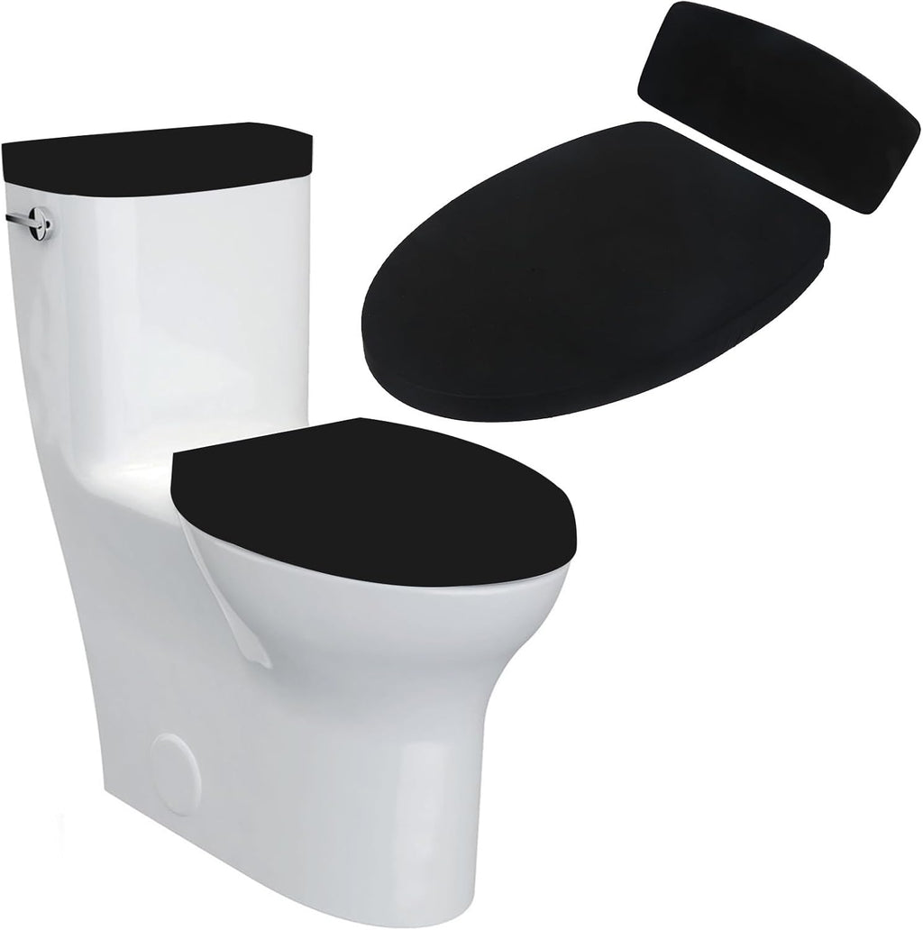 Sliverdew Toilet Lid Cover and Toilet Tank Lid Cover Toilet Cover with Elastic Bottom Fabric Cover for A Lid Toilet Tank Toilet Top Cover Back of Toilet Tank Cover Replacement (Black)