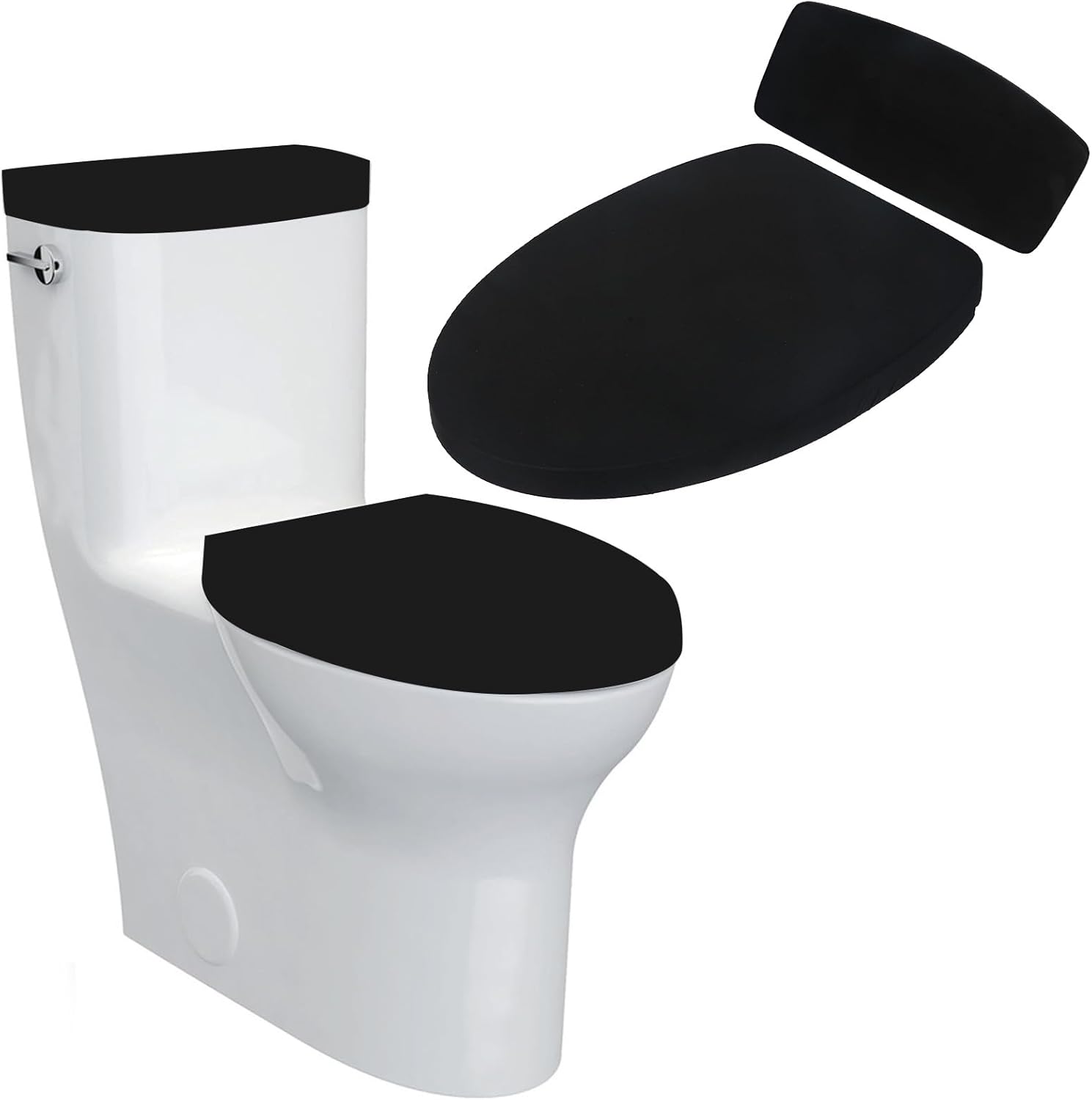 Sliverdew Toilet Lid Cover and Toilet Tank Lid Cover Toilet Cover with Elastic Bottom Fabric Cover for A Lid Toilet Tank Toilet Top Cover Back of Toilet Tank Cover Replacement (Black)