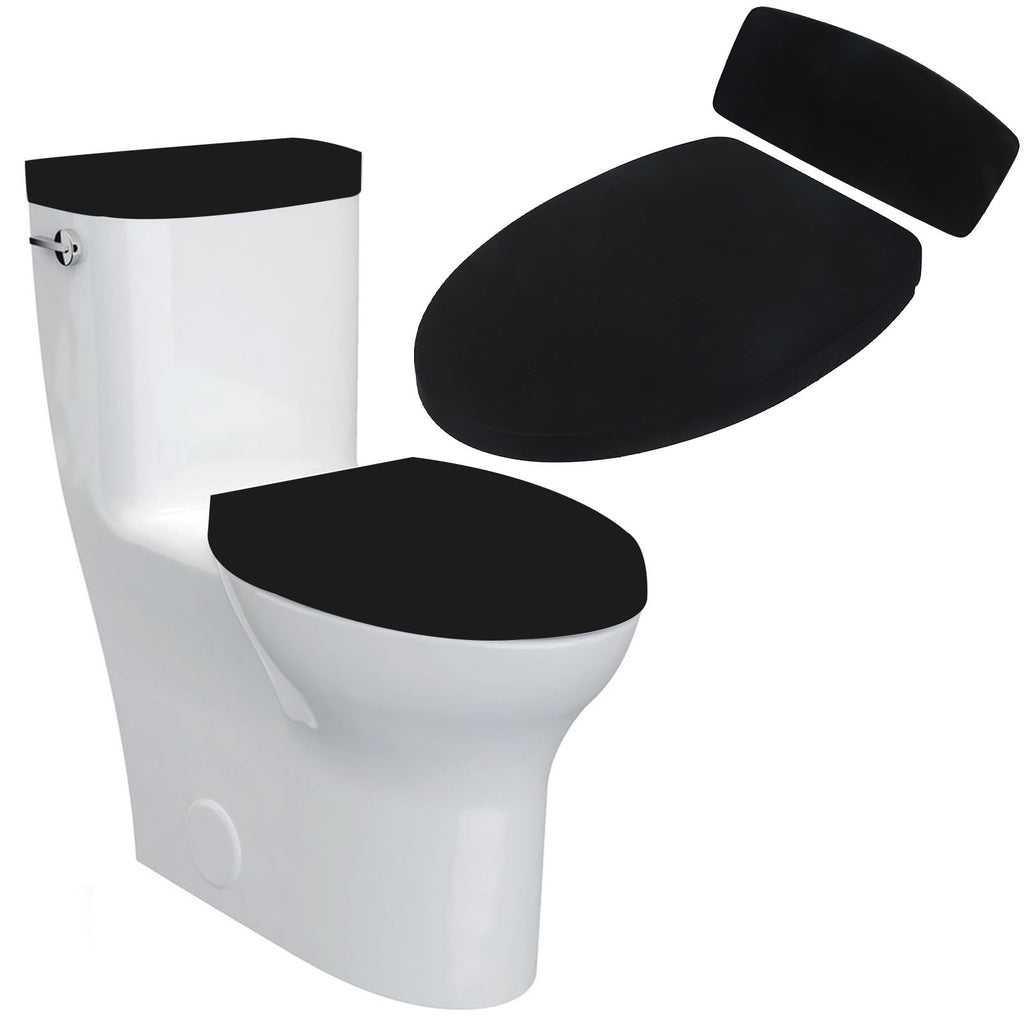 Sliverdew Toilet Lid Cover and Toilet Tank Lid Cover Toilet Cover with Elastic Bottom Fabric Cover for A Lid Toilet Tank Toilet Top Cover Back of Toilet Tank Cover Replacement (Black)