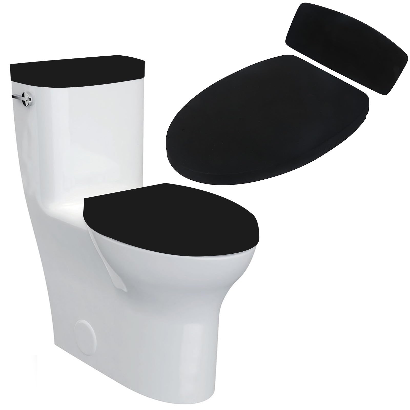 Sliverdew Toilet Lid Cover and Toilet Tank Lid Cover Toilet Cover with Elastic Bottom Fabric Cover for A Lid Toilet Tank Toilet Top Cover Back of Toilet Tank Cover Replacement (Black)