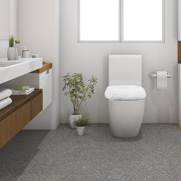 Soft Fluffy Toilet Seat Cover, Washable Absorbent Lid Cover, Adjustable Non Slip Backing for Most Bathroom Toilet Lids White 17.7" x 19.7"