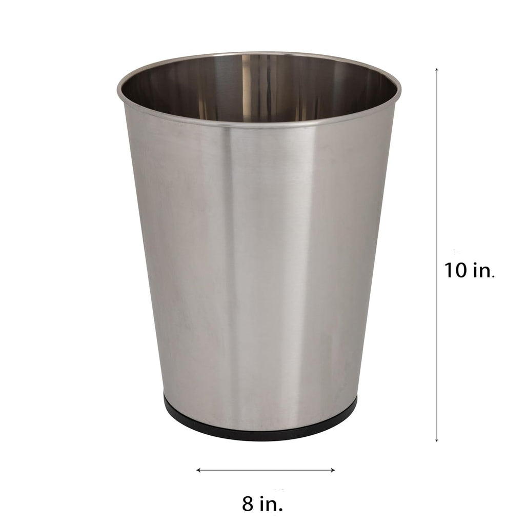 Bath Bliss 5 Liter Small Wastebasket, Stainless Steel | Compact Round Open Top Trash Can | Durable Bathroom Bedroom Dorm Office Garbage Bin | Stylish Space-Saving Waste Disposal Container