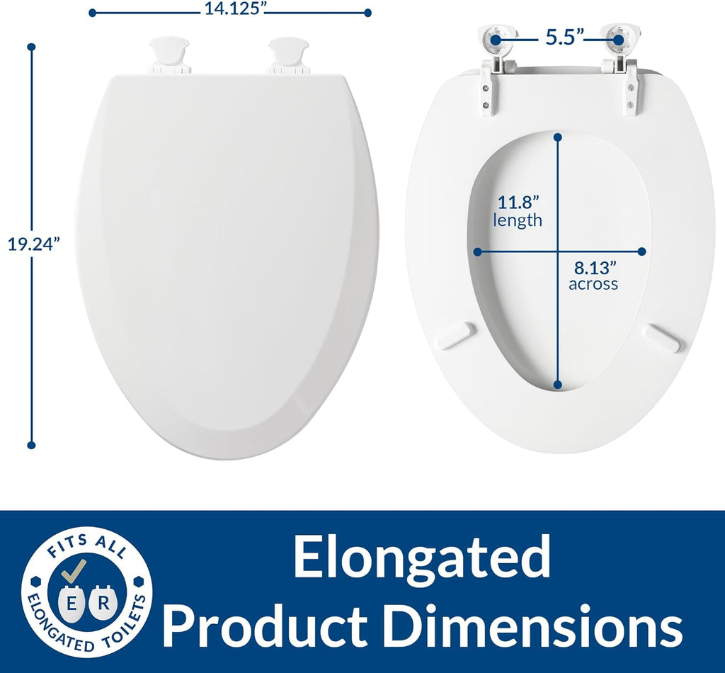 Bemis 1500EC Durable Wooden Toilet Seat, Easy Clean Hinges, Made in USA, Elongated, White
