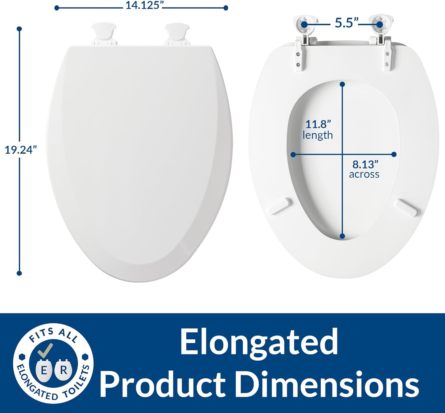 Bemis 1500EC Durable Wooden Toilet Seat, Easy Clean Hinges, Made in USA, Elongated, White