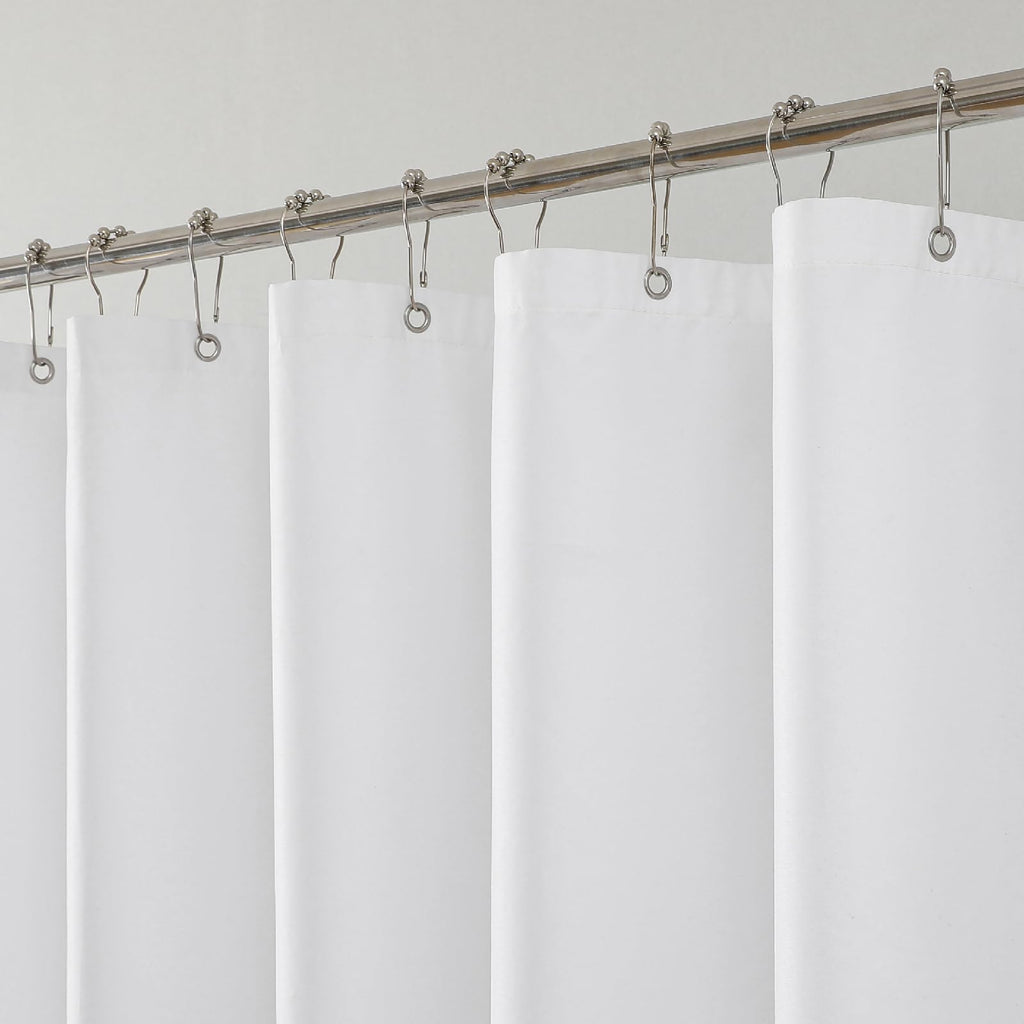 Water-Repellent Fabric Shower Curtain Liner - Hotel Quality Machine Washable, 3 Heavy-Duty Magnets with Rustproof Grommets & Weighted Hem, Standard Size 72x72in White