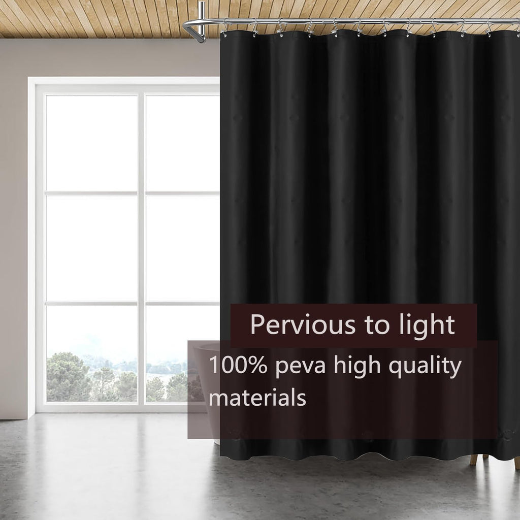 TIKABC Black Shower Curtain Liner, 4G PEVA Shower Liner, Plastic Waterproof Shower Curtains, 72x72 inch with Grommet Holes 3 Magnetic Weights(Black)