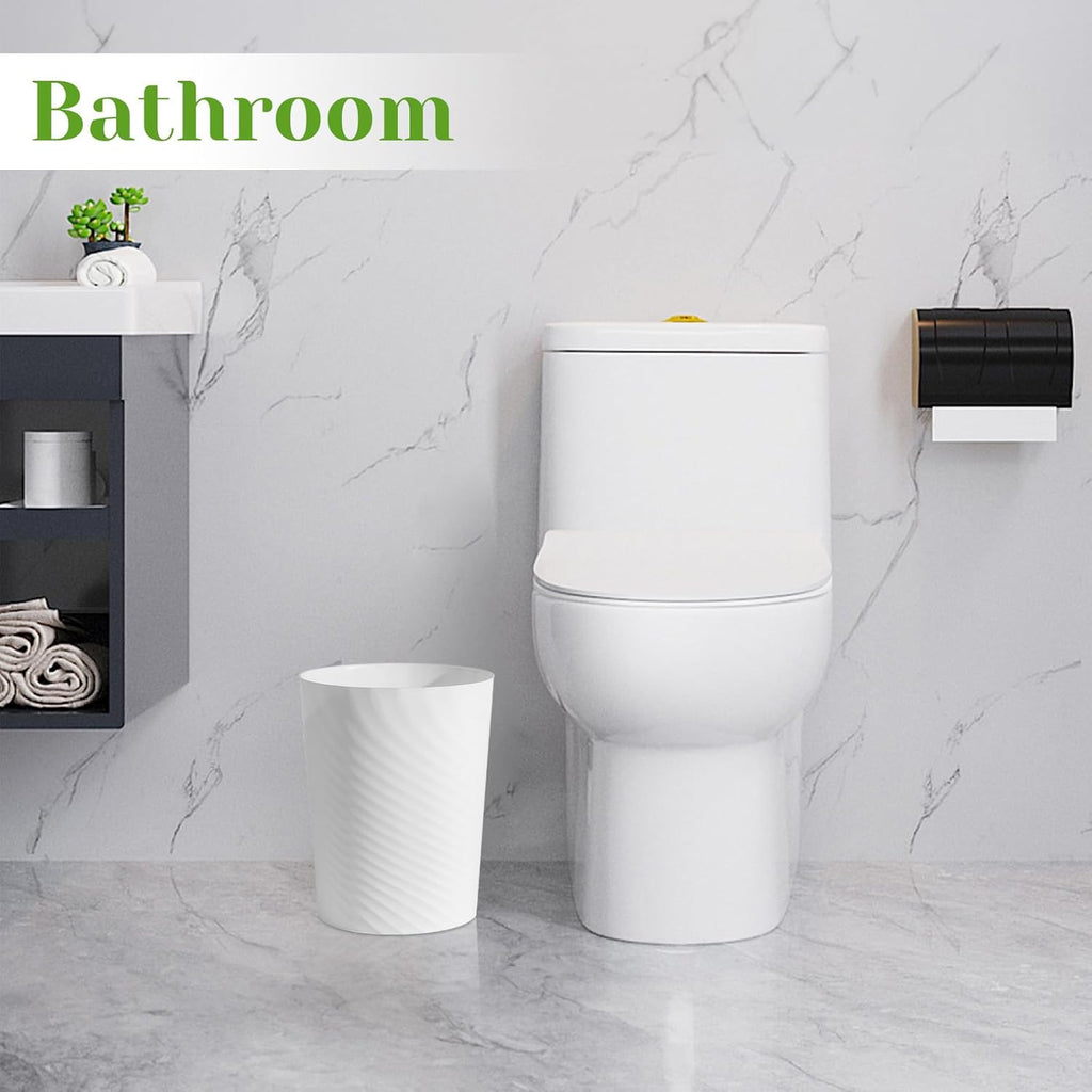 UUJOLY Bathroom Small Trash Can with Trash Bag Plastic Garbage Can Round Waste Basket for Bathrooms, Laundry Room, Kitchens, Offices, Kids Rooms, Dorms, 1.8 Gallons, 3 Pack (White)