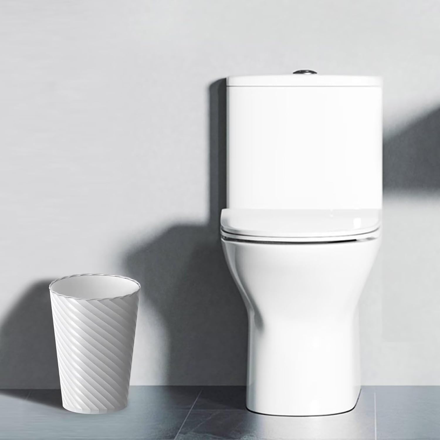 Bathroom Trash Can, 3 Pack 1.8 Gallons Small Trash Can with Trash Bags, Bathroom Garbage Can, Plastic Trash Bin, Round Waste Basket for Living Room, Bedroom, Office, Kitchen, Compact Space (White)