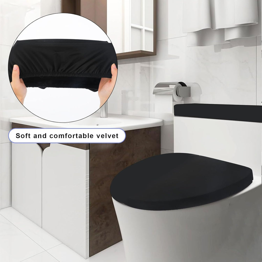 Sliverdew Toilet Lid Cover and Toilet Tank Lid Cover Toilet Cover with Elastic Bottom Fabric Cover for A Lid Toilet Tank Toilet Top Cover Back of Toilet Tank Cover Replacement (Black)