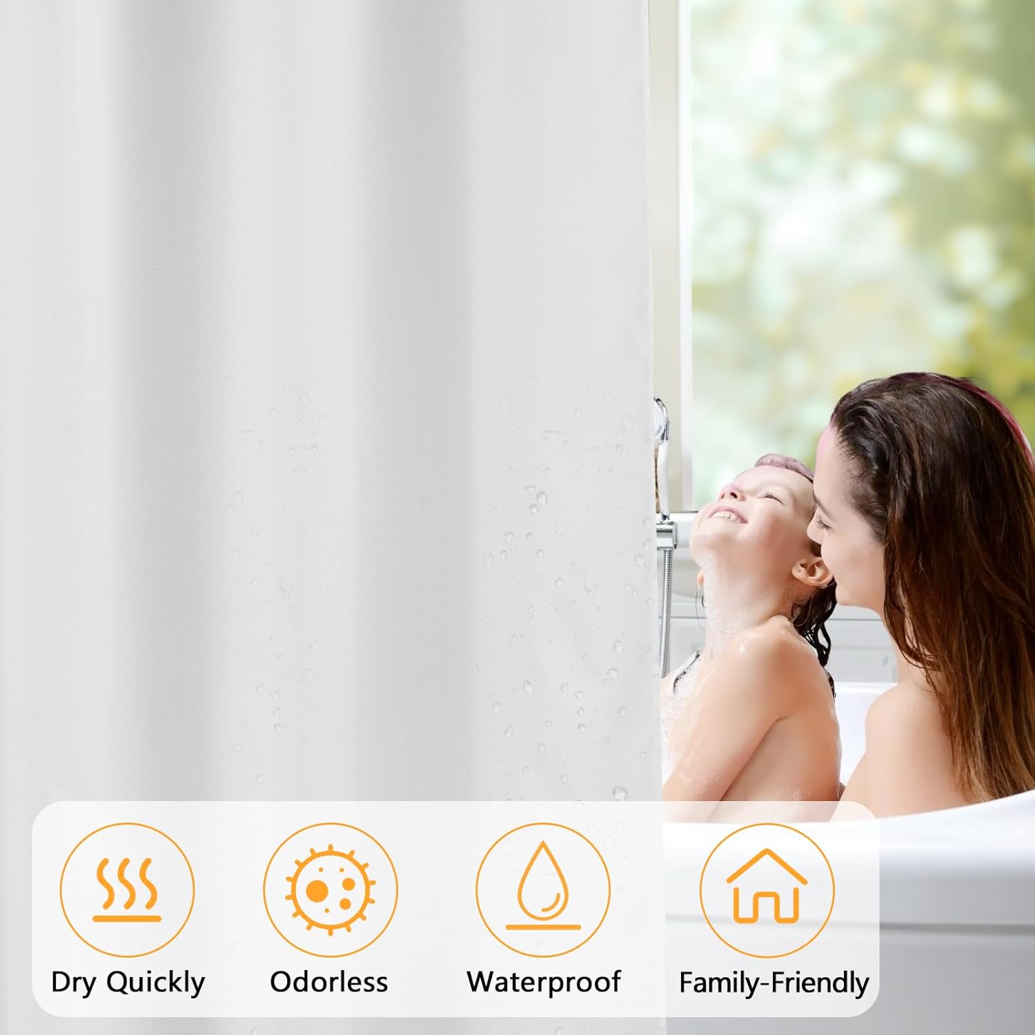 Seenus Waterproof Fabric Shower Curtain Liner with 3 Extra-Large Magnets, 72 x 72 inch Washable Cloth Shower Liner Odorless Hotel Quality, Neutral White Lightweight Shower Curtain for Bathroom