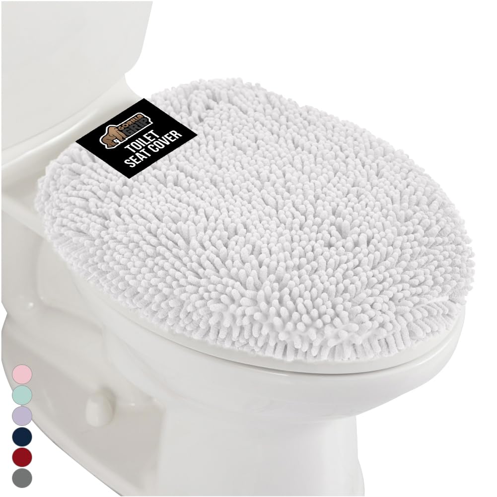GORILLA GRIP Thick Memory Foam Bathroom Toilet Lid Seat Cover, Soft Velvet Topside, Machine Wash, Plush Cushioned Covers Fits Most Size Lids, Decorative Bath Room Accessories, 19.5x18.5, Grey