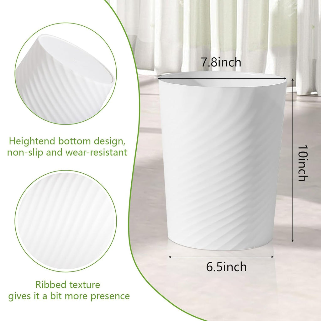 UUJOLY Bathroom Small Trash Can with Trash Bag Plastic Garbage Can Round Waste Basket for Bathrooms, Laundry Room, Kitchens, Offices, Kids Rooms, Dorms, 1.8 Gallons, 3 Pack (White)