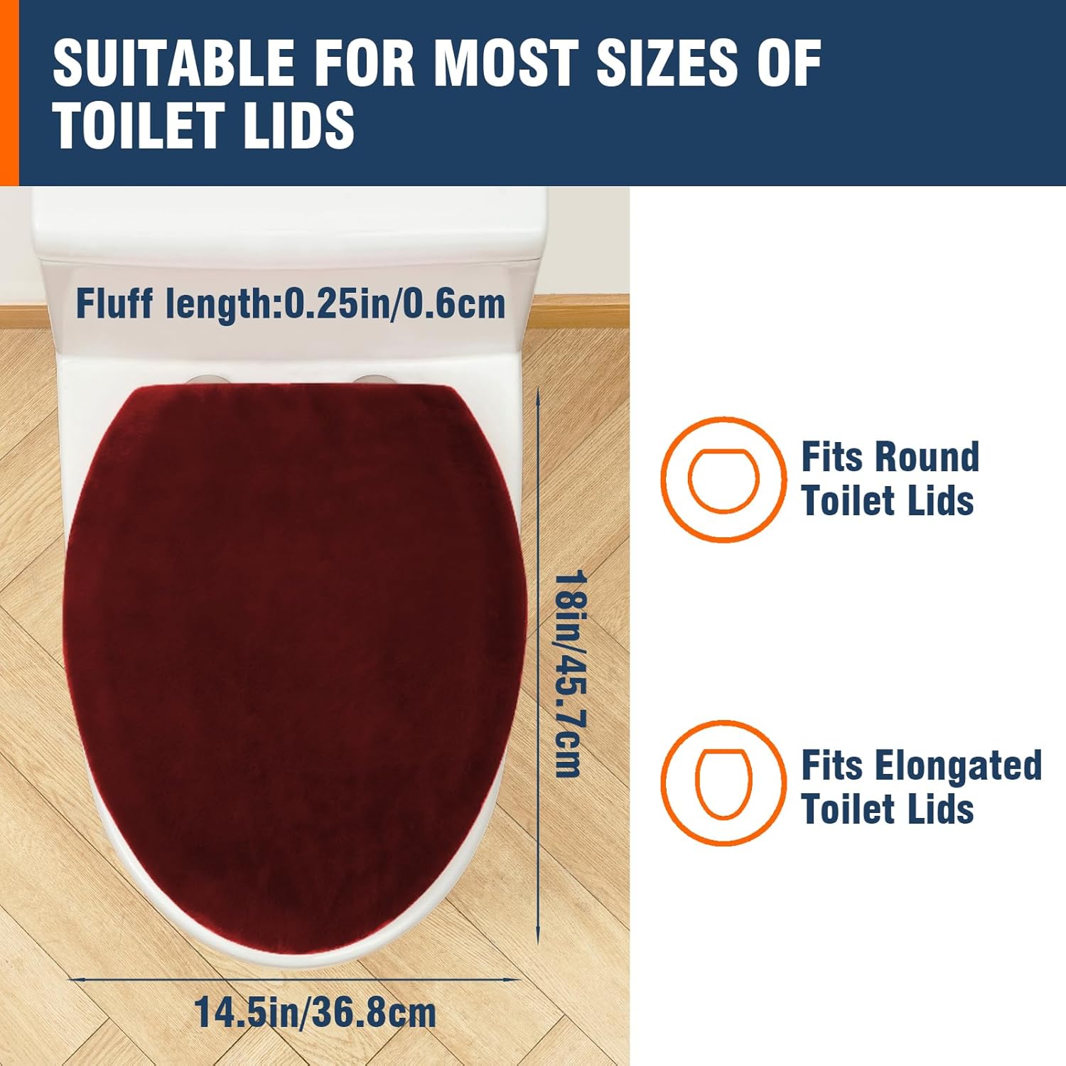 Comfortable Soft Plush Toilet Lid Cover for Bathroom, Machine Washable Toilet Seat Covers, Fits Most Round Elongated and Oblong Lids, Easy Installation& Cleaning (Burgundy)