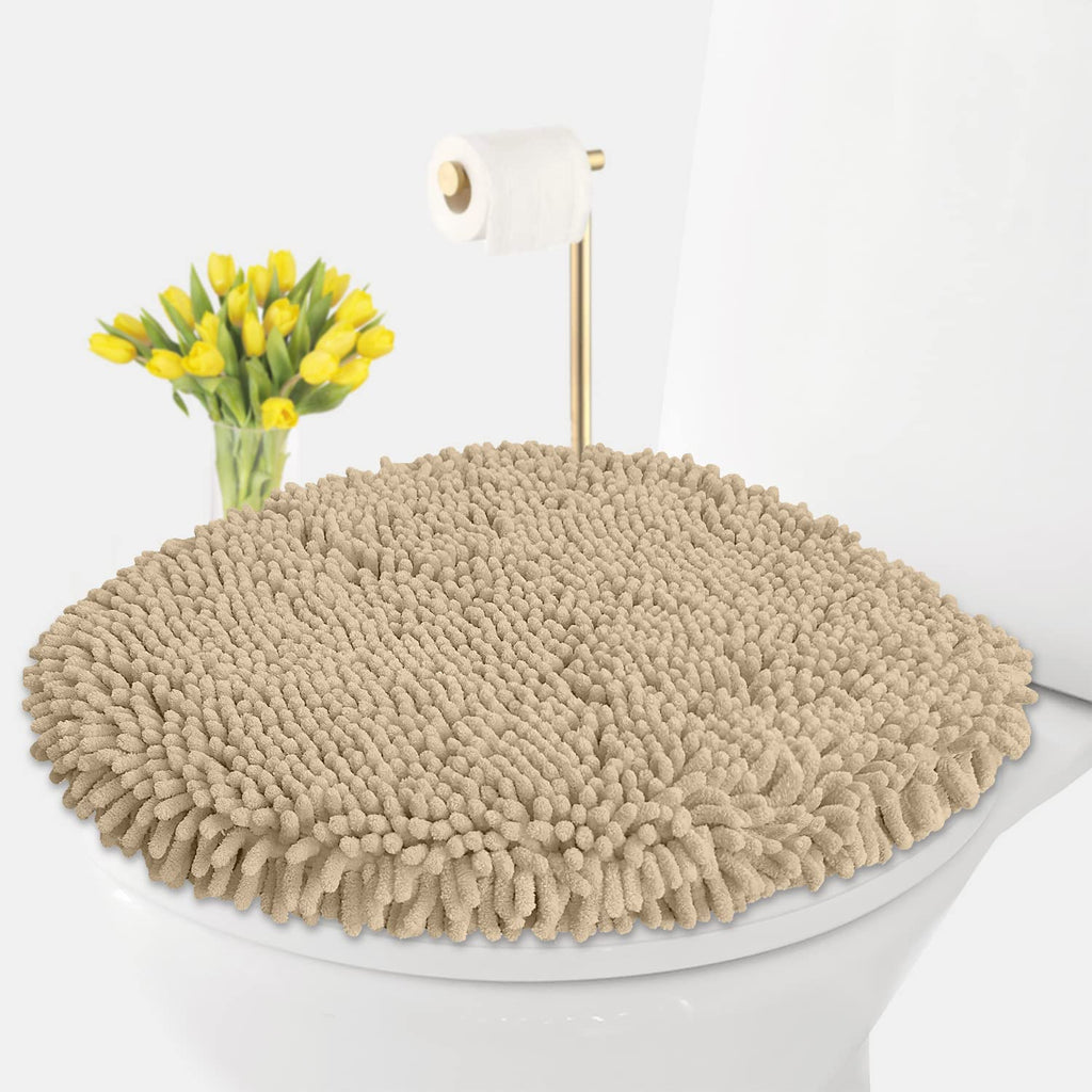 LuxUrux Toilet Lid Cover with Stretch Fit Elastic Band – Chenille Microfiber Toilet Seat Non-Slip Cover for Bathroom – Soft Plush, Machine Wash And Dry, Comfort & Clean Look (18 x 18'', Light Gray)