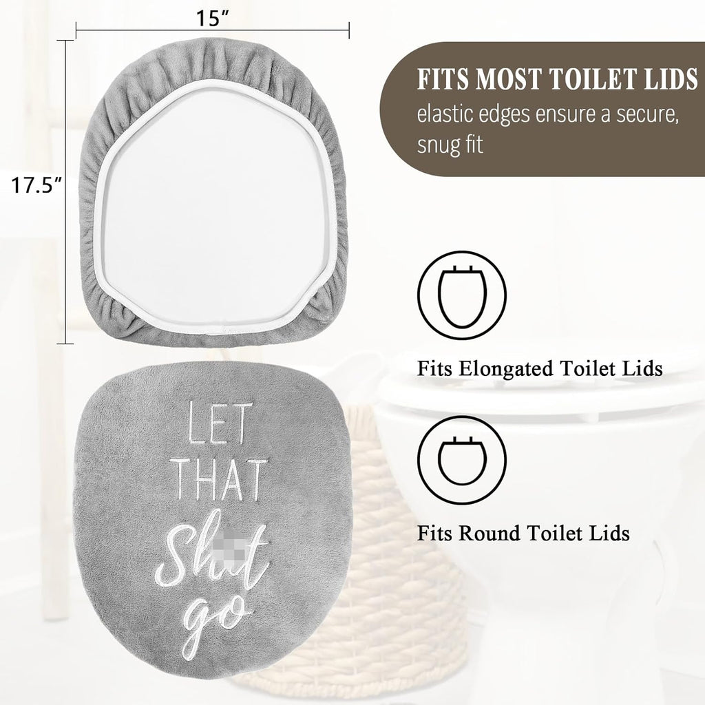 Funny Bathroom Decor Toilet Lid Cover Fun Toilet Seat Covers 17.5"x15" Soft Restroom Accessories Machine Washable Fits Most Oblong Round Elongated Toilet Lid Cute Home Room Decorations Grey
