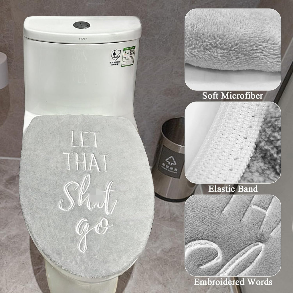 Funny Bathroom Decor Toilet Lid Cover Fun Toilet Seat Covers 17.5"x15" Soft Restroom Accessories Machine Washable Fits Most Oblong Round Elongated Toilet Lid Cute Home Room Decorations Grey