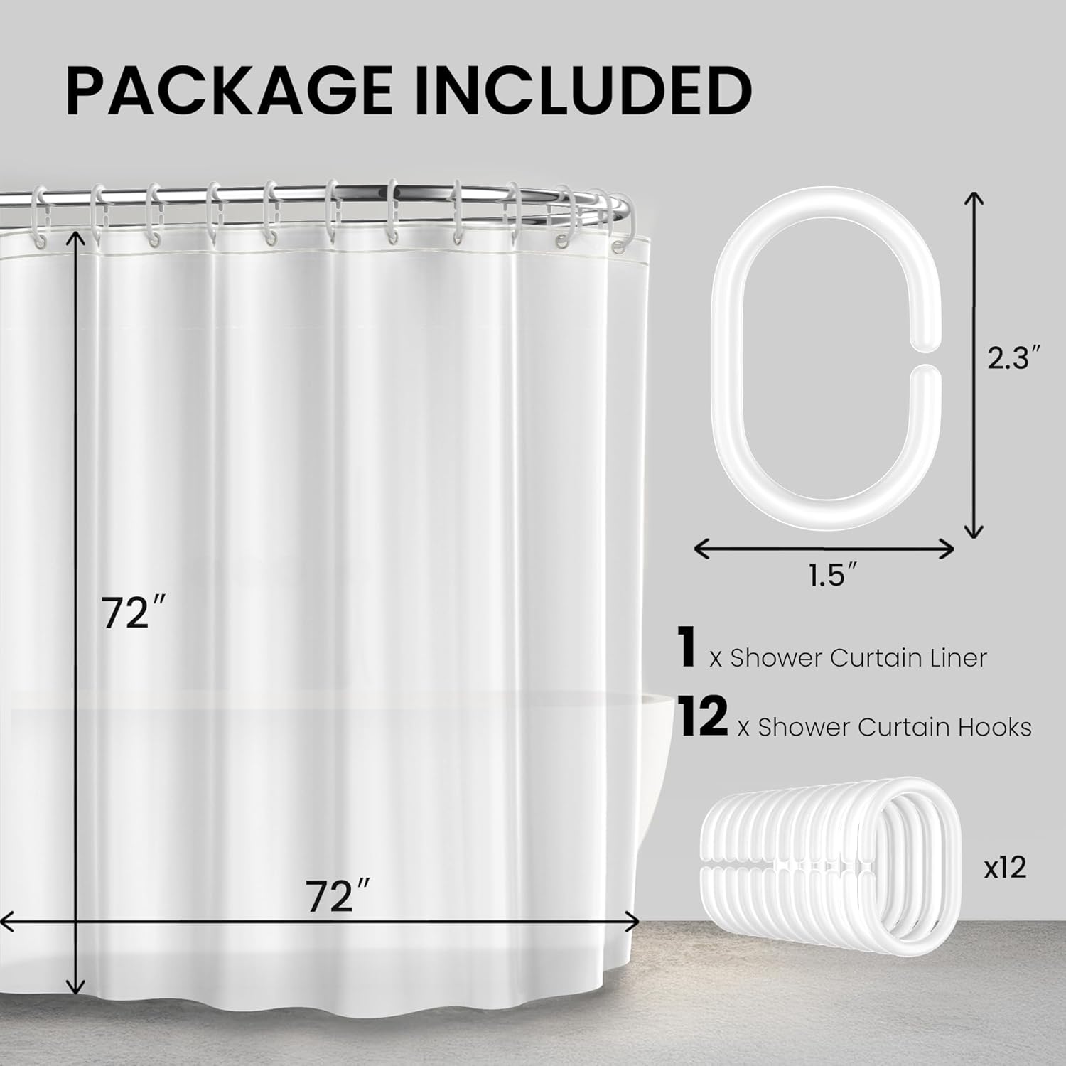 LiBa Bathroom Shower Curtain - Waterproof Plastic Shower Curtain Premium PEVA Non-Toxic with Rust Proof Grommets White 10G Heavy Duty Bathroom Accessories 72x72