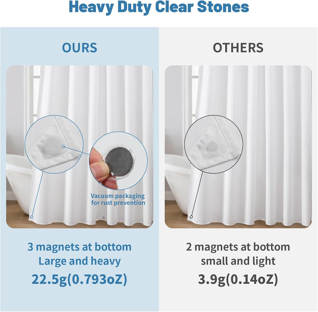 Water-Repellent Fabric Shower Curtain Liner - Hotel Quality Machine Washable, 3 Heavy-Duty Magnets with Rustproof Grommets & Weighted Hem, Standard Size 72x72in White