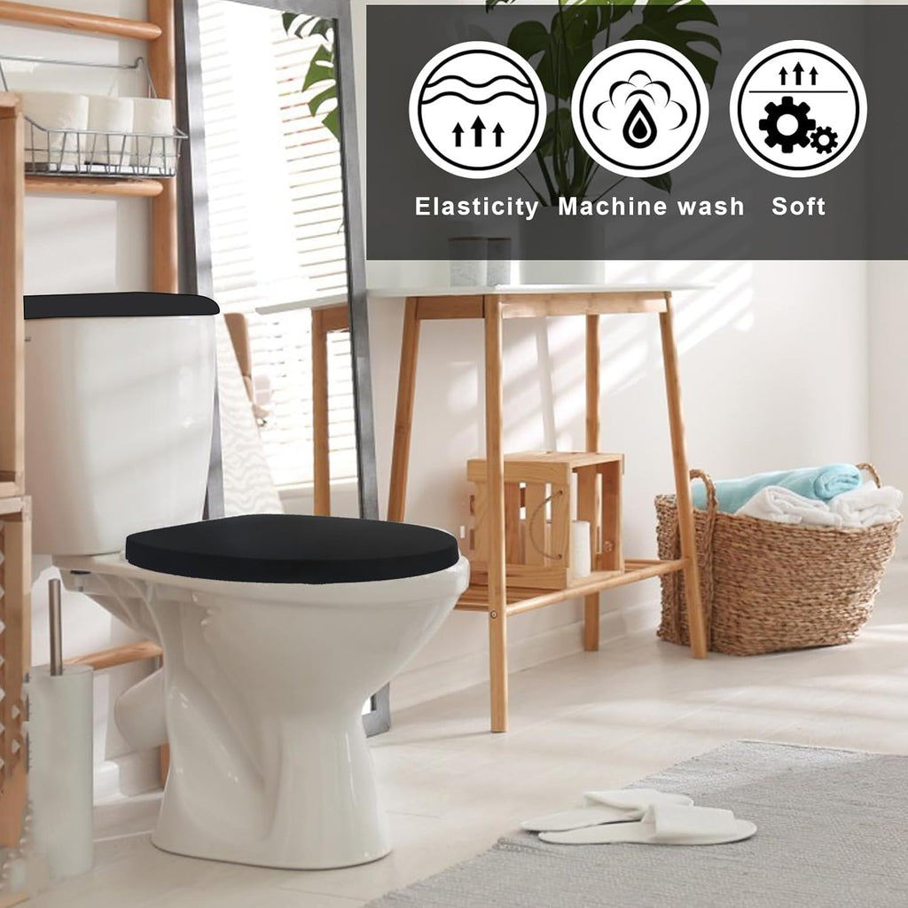 Sliverdew Toilet Lid Cover and Toilet Tank Lid Cover Toilet Cover with Elastic Bottom Fabric Cover for A Lid Toilet Tank Toilet Top Cover Back of Toilet Tank Cover Replacement (Black)