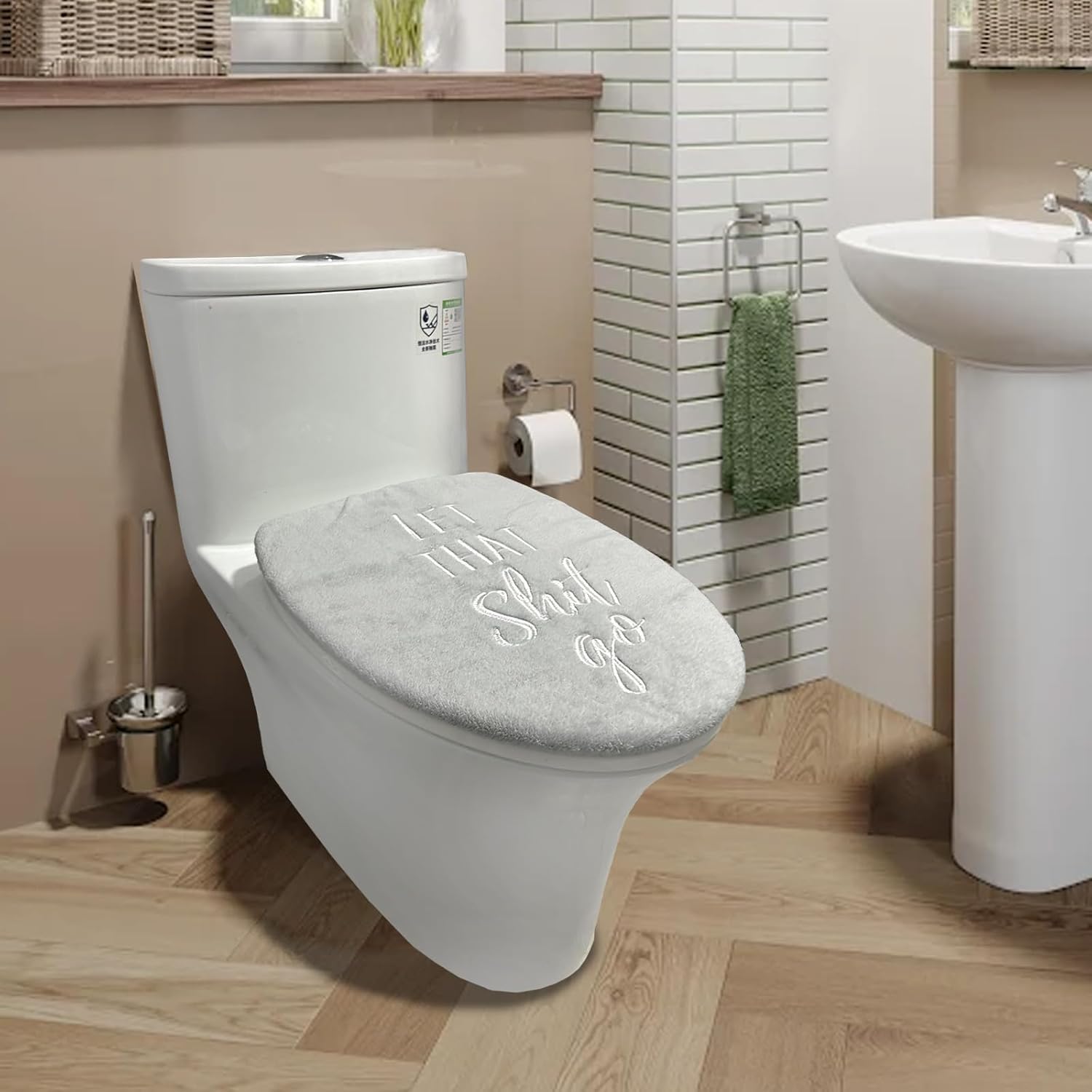 Funny Bathroom Decor Toilet Lid Cover Fun Toilet Seat Covers 17.5"x15" Soft Restroom Accessories Machine Washable Fits Most Oblong Round Elongated Toilet Lid Cute Home Room Decorations Grey