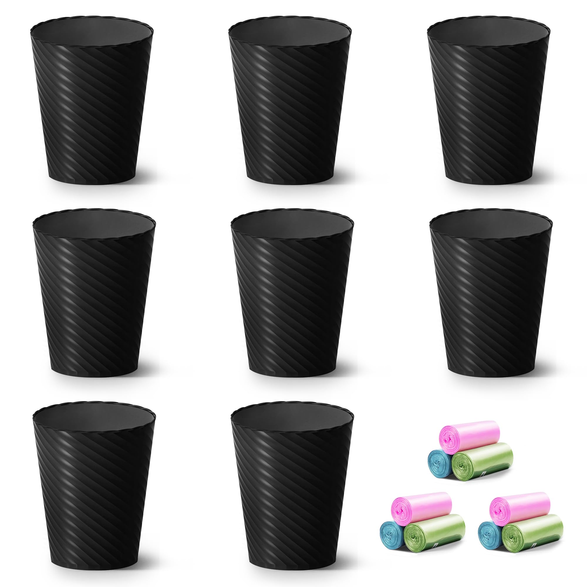 Bathroom Trash Can, 3 Pack 1.8 Gallons Small Trash Can with Trash Bags, Bathroom Garbage Can, Plastic Trash Bin, Round Waste Basket for Living Room, Bedroom, Office, Kitchen, Compact Space (White)