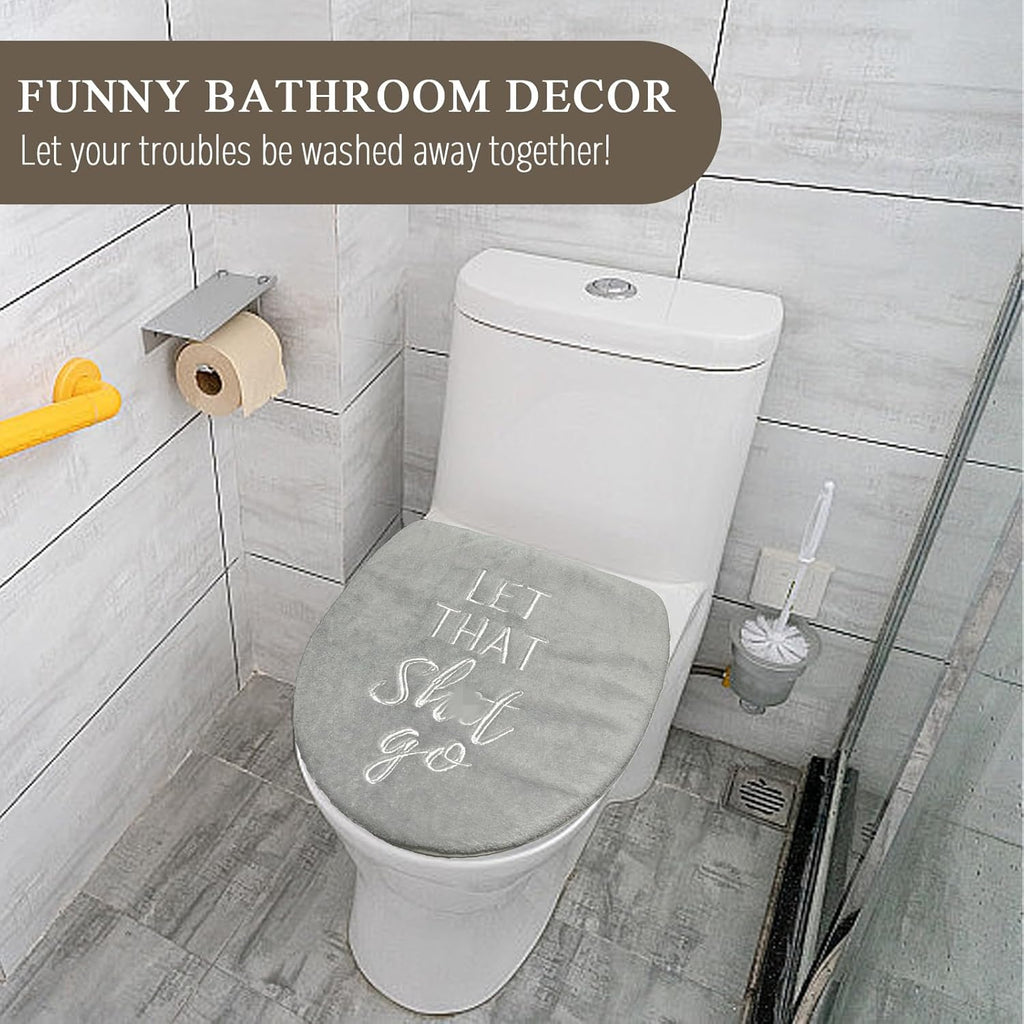 Funny Bathroom Decor Toilet Lid Cover Fun Toilet Seat Covers 17.5"x15" Soft Restroom Accessories Machine Washable Fits Most Oblong Round Elongated Toilet Lid Cute Home Room Decorations Grey