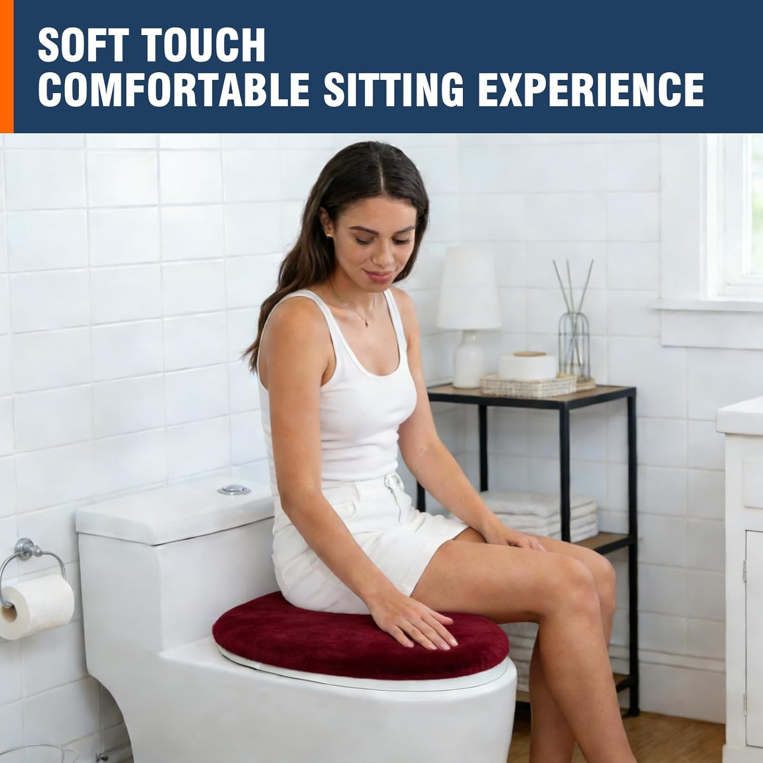 Comfortable Soft Plush Toilet Lid Cover for Bathroom, Machine Washable Toilet Seat Covers, Fits Most Round Elongated and Oblong Lids, Easy Installation& Cleaning (Burgundy)