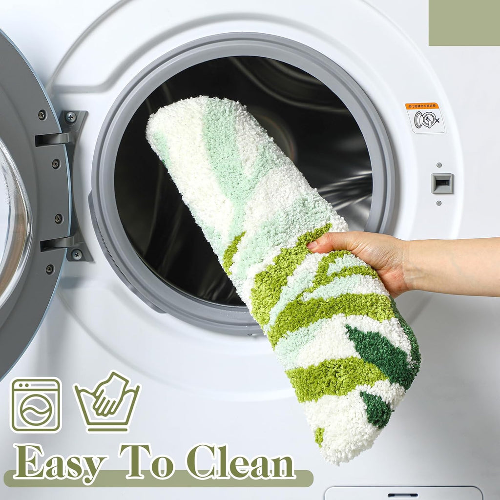 Mindsoft Green Leaves Toilet Seat Covers Bathroom Toilet Lid Cover Soft Microfiber 17.5'' x 15'' Plush Tufted, Machine Washable, Adjustable Rubber Backing Fits Most Round Elongated Oblong Lids