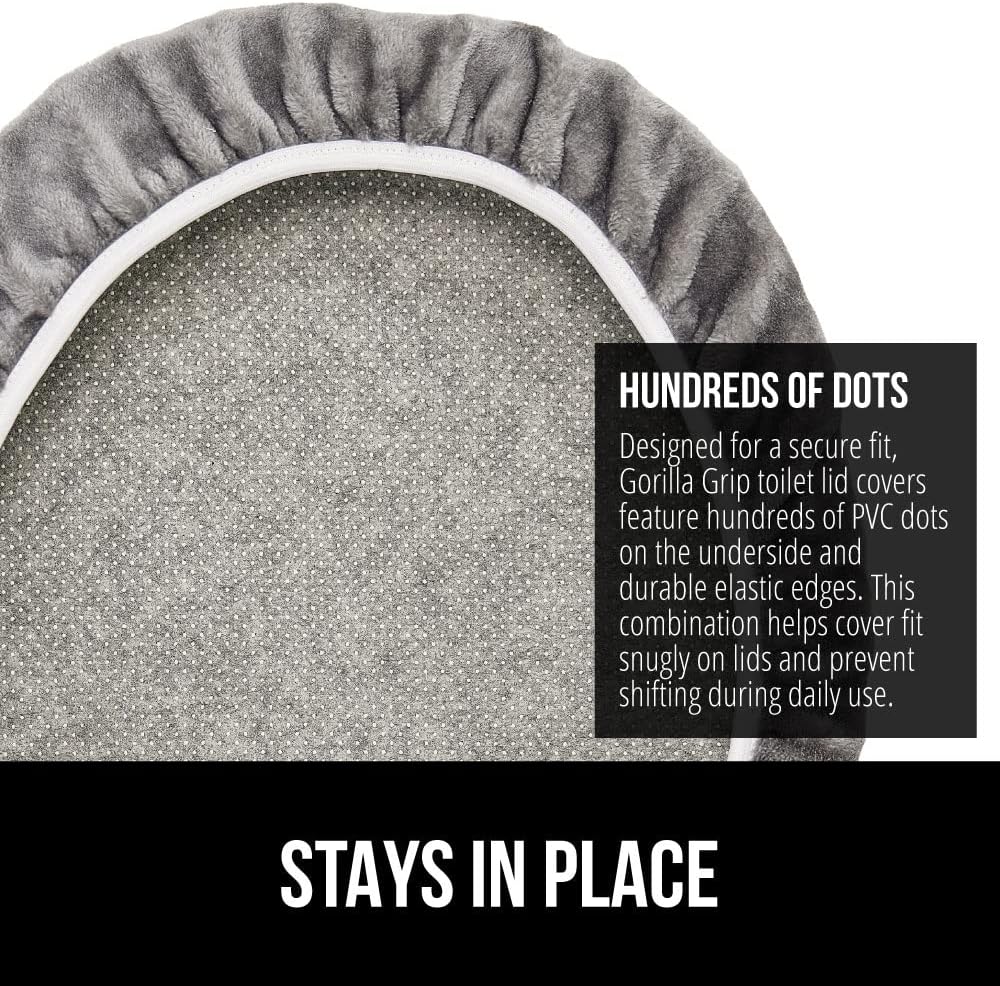 GORILLA GRIP Thick Memory Foam Bathroom Toilet Lid Seat Cover, Soft Velvet Topside, Machine Wash, Plush Cushioned Covers Fits Most Size Lids, Decorative Bath Room Accessories, 19.5x18.5, Grey