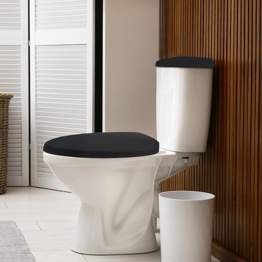 Sliverdew Toilet Lid Cover and Toilet Tank Lid Cover Toilet Cover with Elastic Bottom Fabric Cover for A Lid Toilet Tank Toilet Top Cover Back of Toilet Tank Cover Replacement (Black)