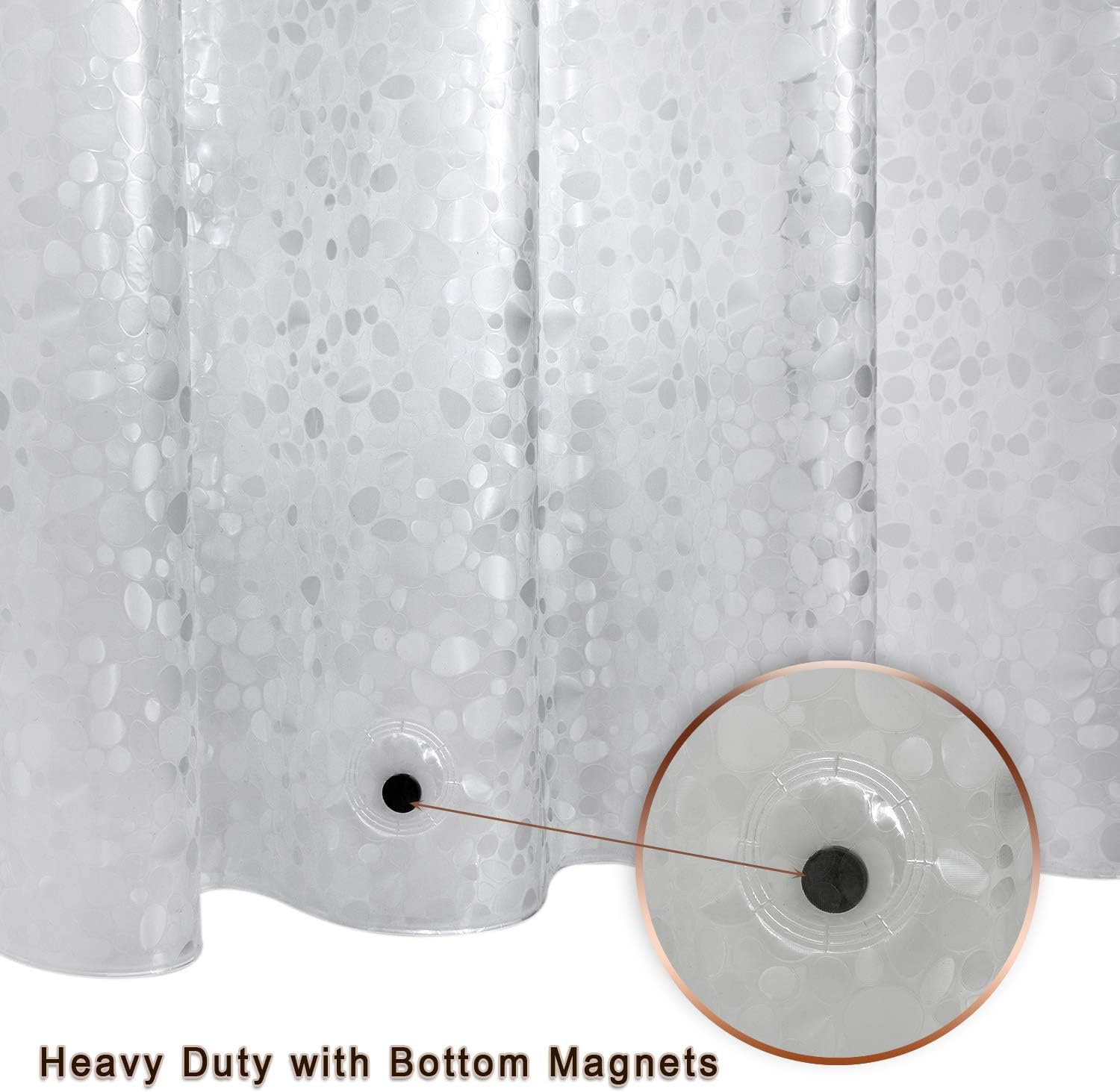Bostofy Waterproof Shower Curtain Liner 8G EVA Thick Shower Curtain with Heavy Duty 3 Bottom Magnets, Shower Liner for Shower Stall, Bathtubs, 3D Pebble Pattern, 72 x 72,12 Hooks