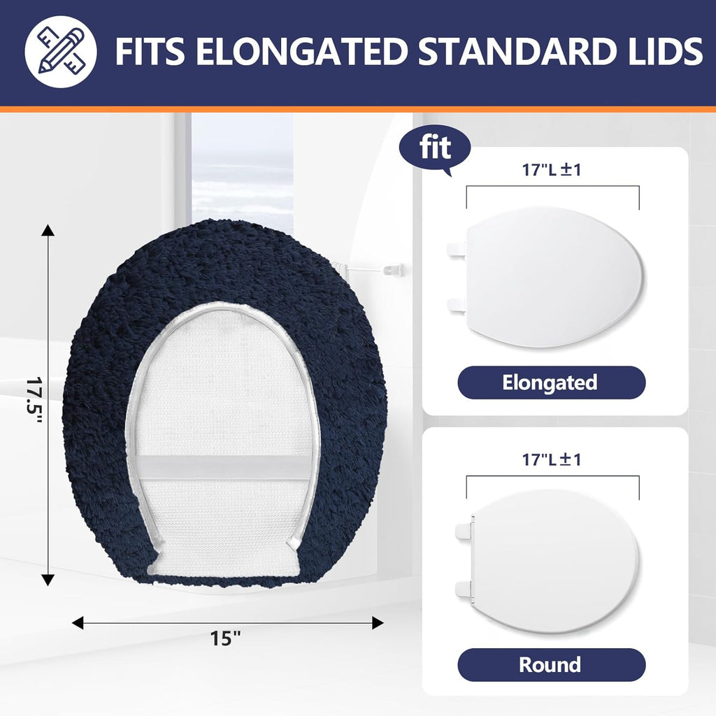 Luxury Soft Microfiber Toilet Lid Cover Machine Washable Solid Toilet Seat Cover 17.5" x 15" Adjustable Rubber Backing Fits Most 16-17.5" L x 14-16" W Round Oblong and Elongated Toilet Seat