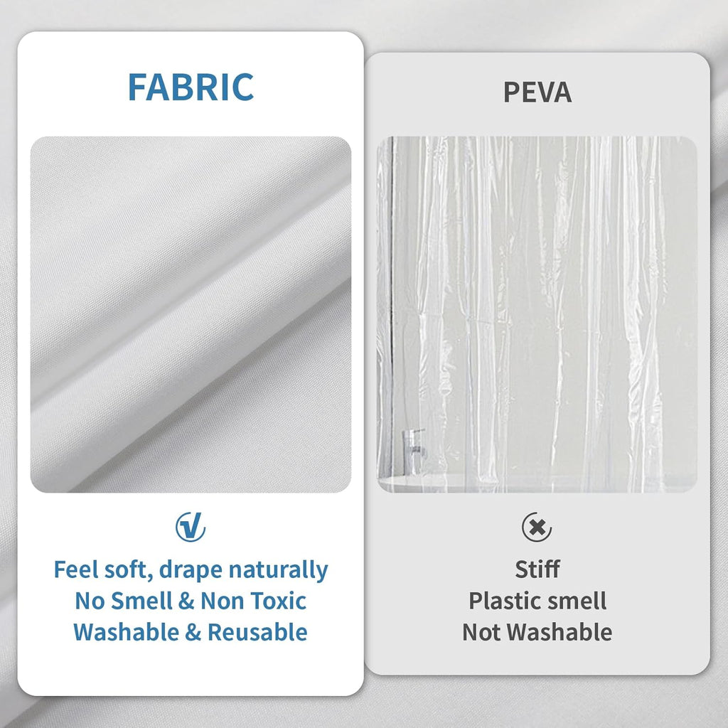 Water-Repellent Fabric Shower Curtain Liner - Hotel Quality Machine Washable, 3 Heavy-Duty Magnets with Rustproof Grommets & Weighted Hem, Standard Size 72x72in White