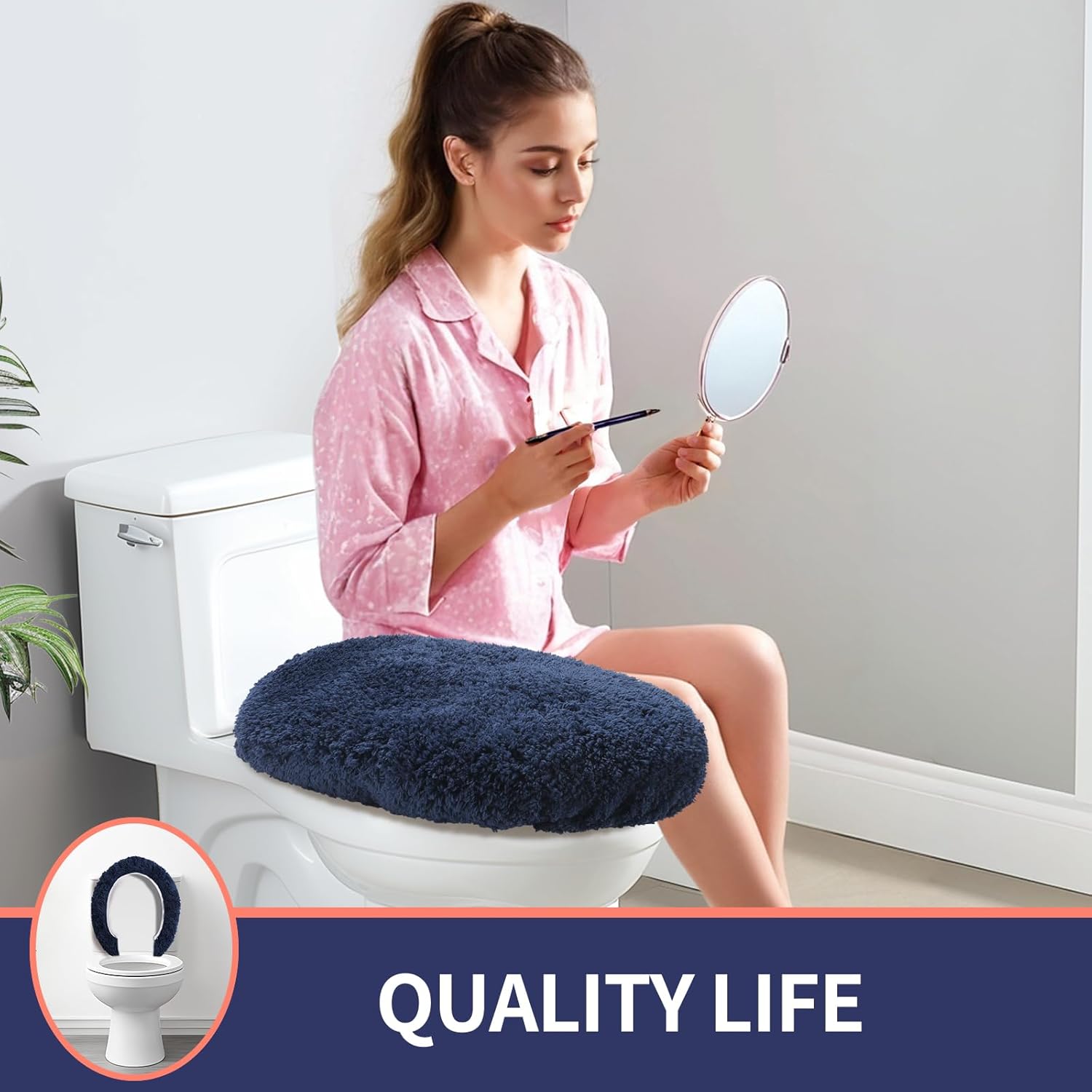 Luxury Soft Microfiber Toilet Lid Cover Machine Washable Solid Toilet Seat Cover 17.5" x 15" Adjustable Rubber Backing Fits Most 16-17.5" L x 14-16" W Round Oblong and Elongated Toilet Seat