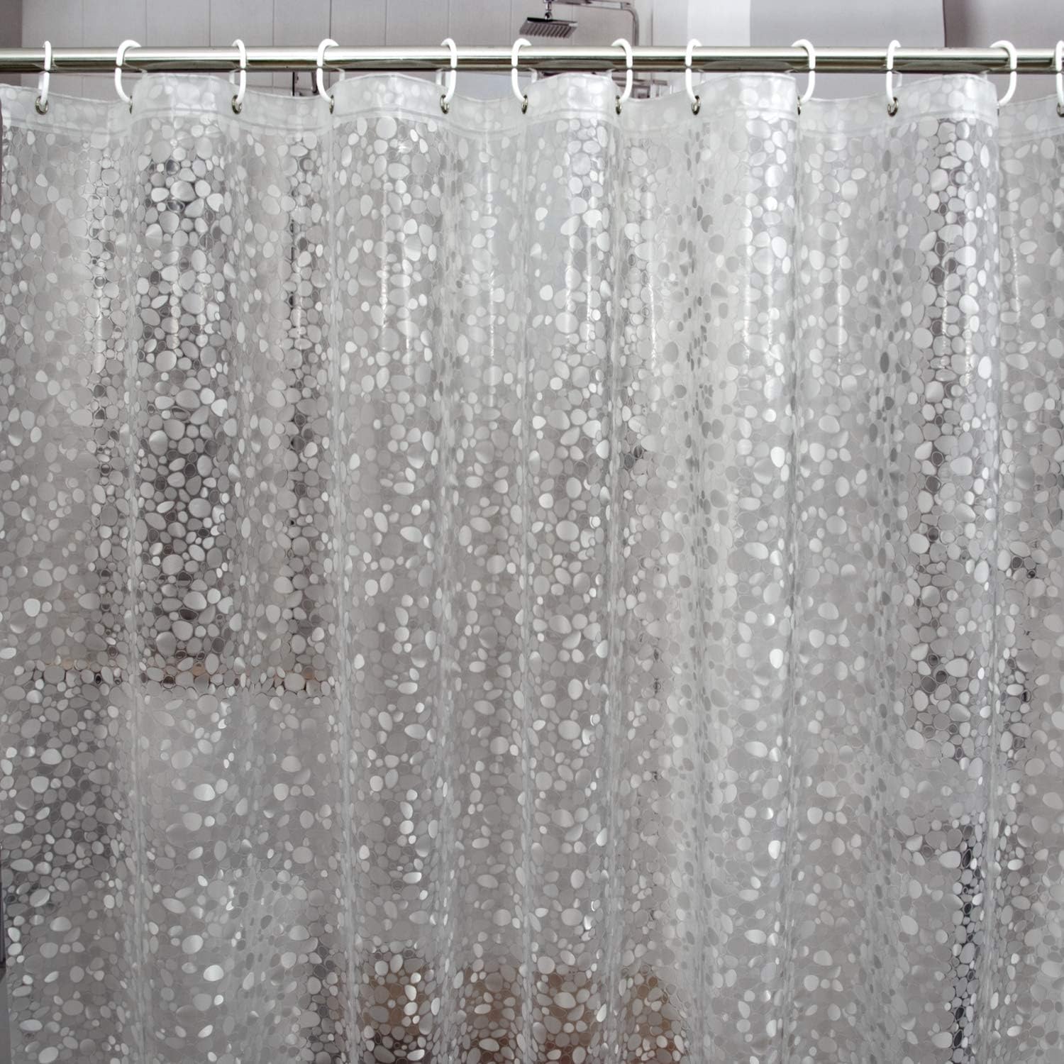 Bostofy Waterproof Shower Curtain Liner 8G EVA Thick Shower Curtain with Heavy Duty 3 Bottom Magnets, Shower Liner for Shower Stall, Bathtubs, 3D Pebble Pattern, 72 x 72,12 Hooks
