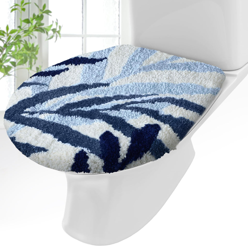 Mindsoft Green Leaves Toilet Seat Covers Bathroom Toilet Lid Cover Soft Microfiber 17.5'' x 15'' Plush Tufted, Machine Washable, Adjustable Rubber Backing Fits Most Round Elongated Oblong Lids