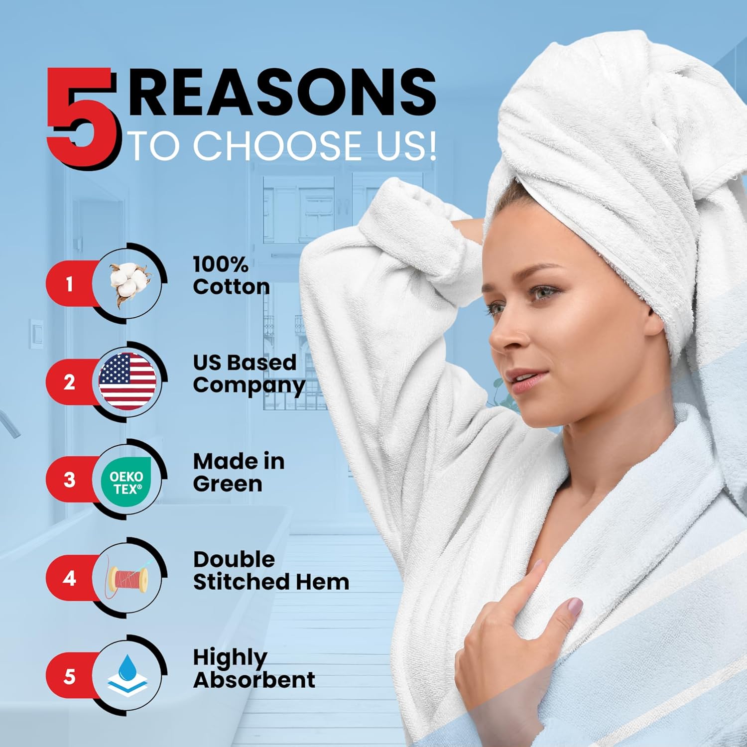 Infinitee Xclusives Luxury 100% Cotton Towel Set – 8 Piece Bathroom Towel Set (2 Bath Towels, 2 Hand Towels, 4 Washcloths) – Soft & Absorbent Towels for Bathroom (Brilliant White)