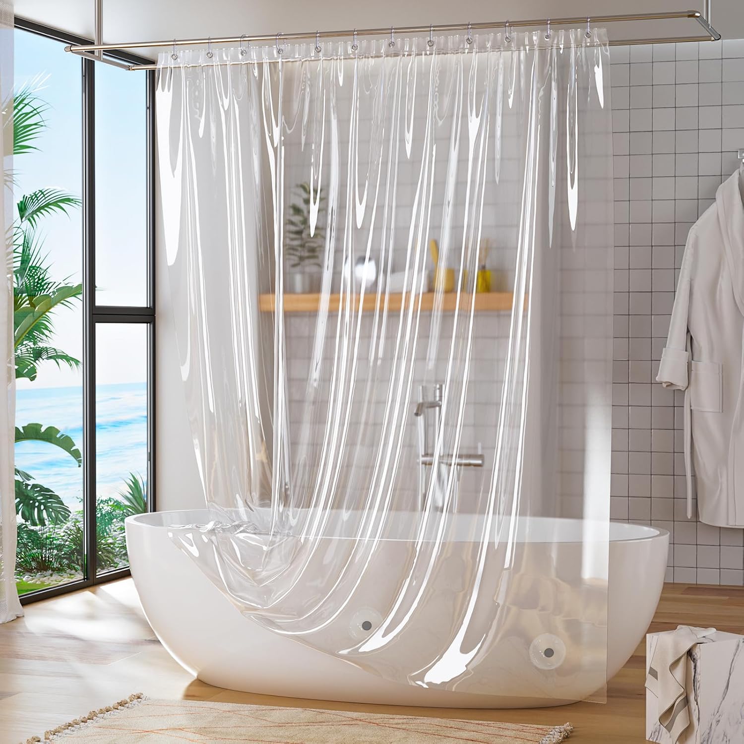 Titanker Clear Shower Curtain Liner, Plastic Shower Liner PEVA 72 x 72 Lightweight Waterproof Shower Curtains for Bathroom with Magnets and Rustproof Grommets