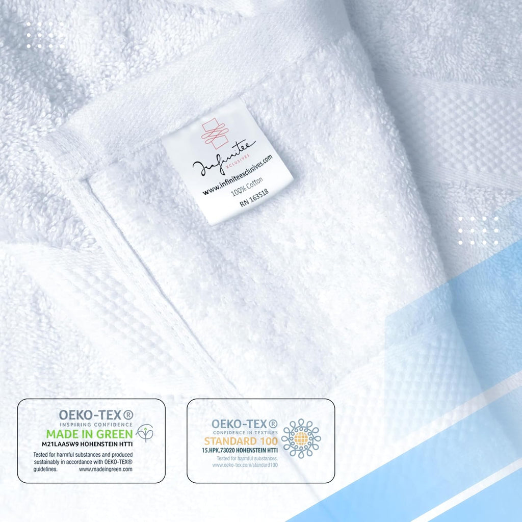 Infinitee Xclusives Luxury 100% Cotton Towel Set – 8 Piece Bathroom Towel Set (2 Bath Towels, 2 Hand Towels, 4 Washcloths) – Soft & Absorbent Towels for Bathroom (Brilliant White)