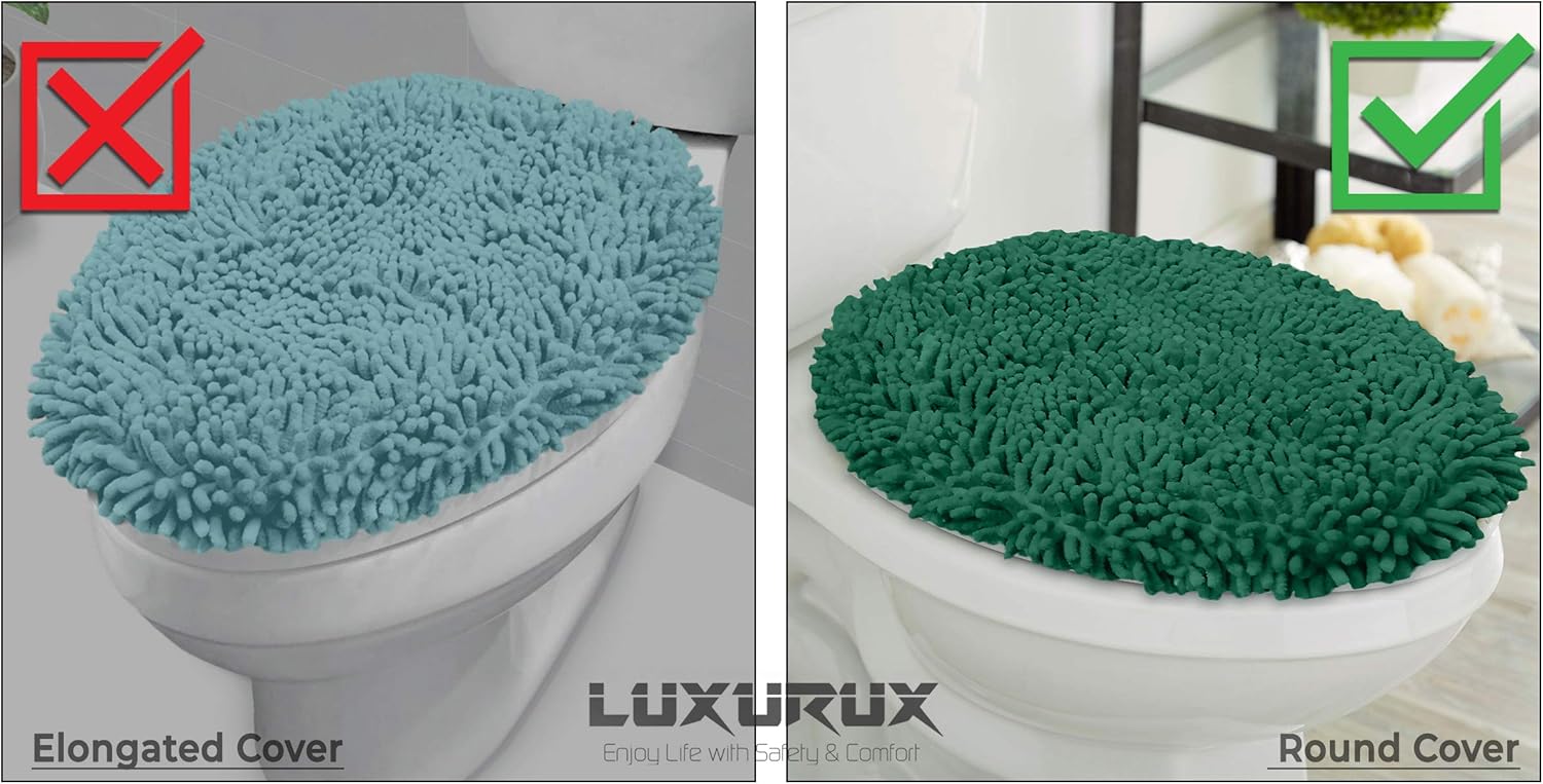 LuxUrux Toilet Lid Cover with Stretch Fit Elastic Band – Chenille Microfiber Toilet Seat Non-Slip Cover for Bathroom – Soft Plush, Machine Wash And Dry, Comfort & Clean Look (18 x 18'', Light Gray)