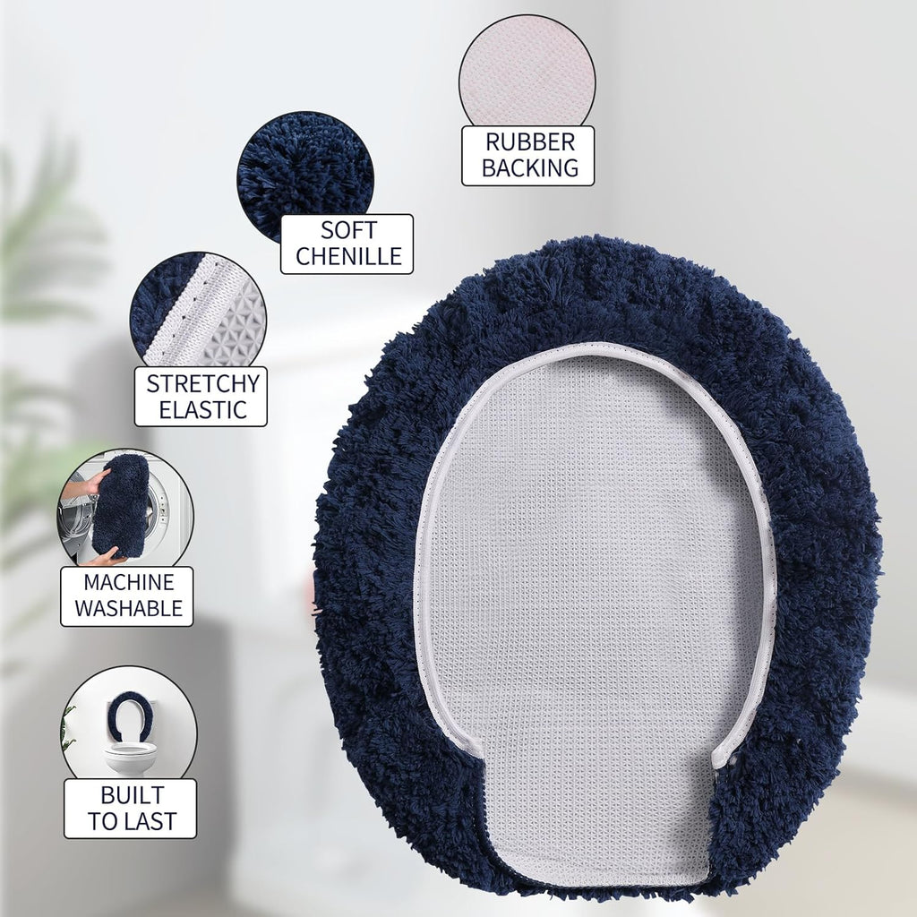Luxury Soft Microfiber Toilet Lid Cover Machine Washable Solid Toilet Seat Cover 17.5" x 15" Adjustable Rubber Backing Fits Most 16-17.5" L x 14-16" W Round Oblong and Elongated Toilet Seat