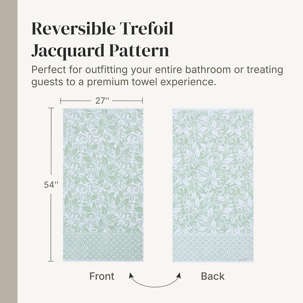 Modern Threads Botanical Vine 6-Piece 100% Cotton Towel Set – Reversible Yarn Dyed Jacquard – Includes 2 Bath Towels, 2 Hand Towels, 2 Washcloths – Absorbent, Quick Dry, Soft & Durable – Sage Green