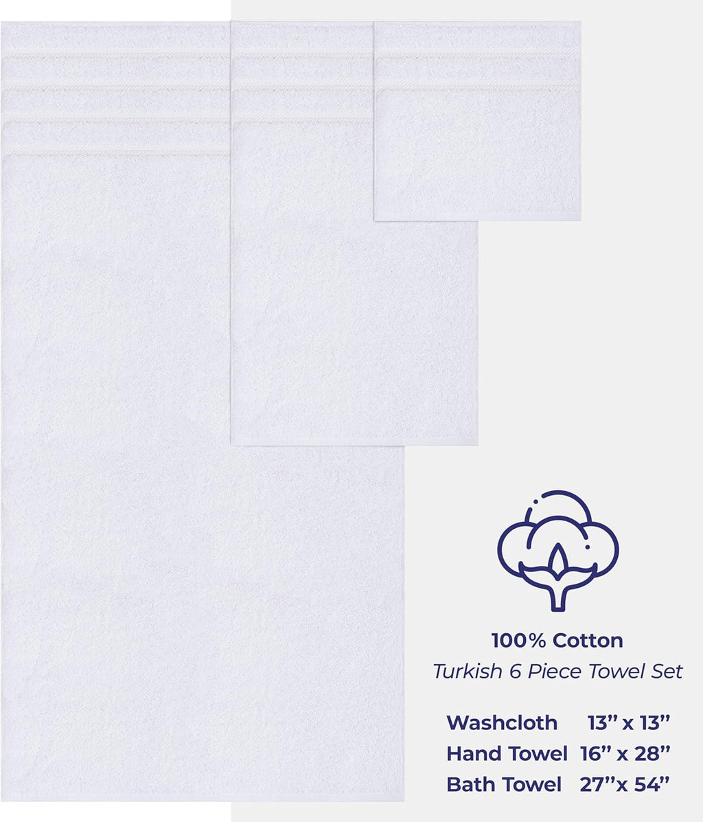 American Soft Linen Luxury 6 Piece Towel Set, 2 Bath Towels 2 Hand Towel 2 Washcloths, 600 GSM 100% Cotton Turkish Towels for Bathroom, White Towel Sets