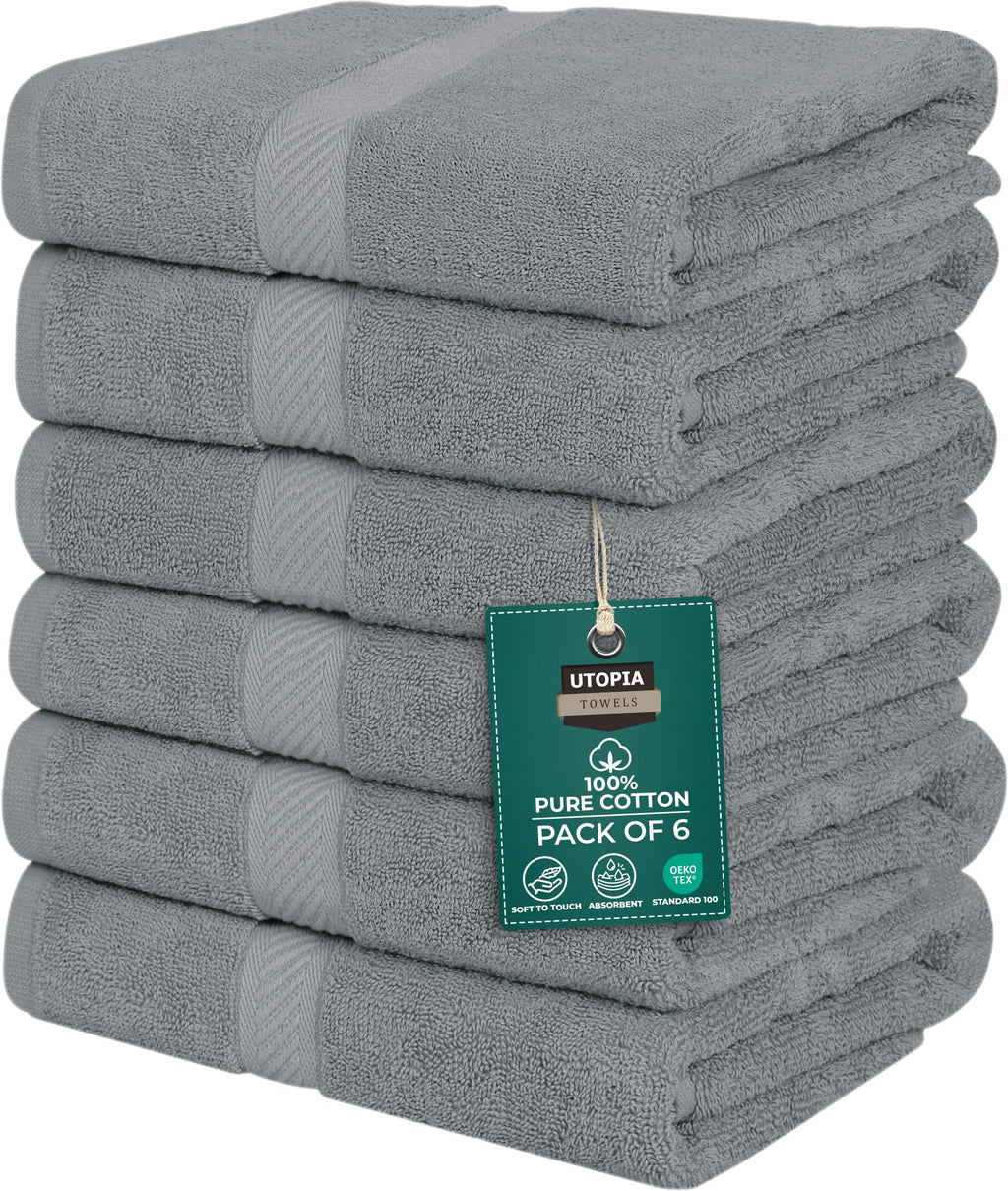 Utopia Towels 6 Pack Medium Bath Towel Set, 24 by 48 Inches, 500 GSM 100% Ring Spun Cotton, Lightweight and Highly Absorbent Quick Drying Premium Towels for Hotel, Spa and Bathroom, White