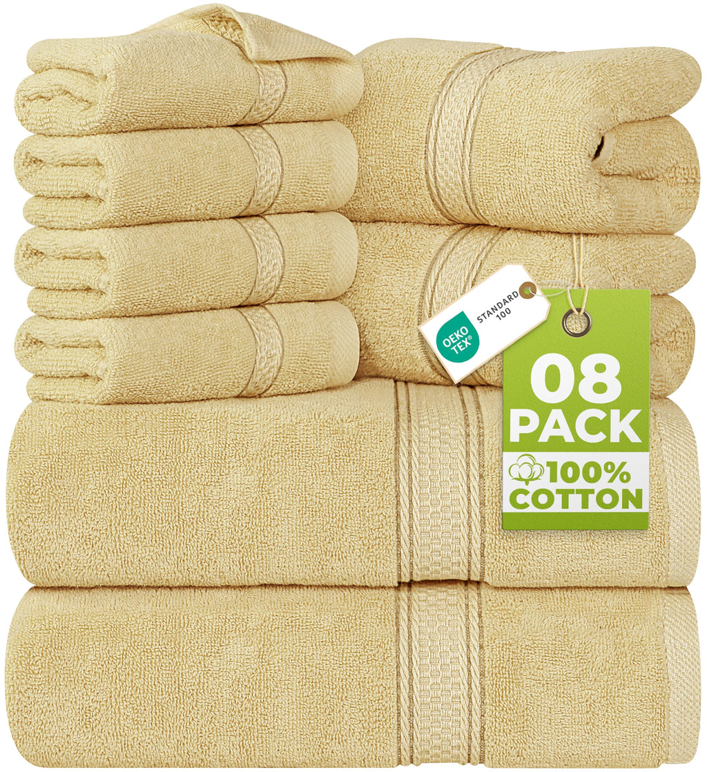 Utopia Towels 8 Piece Luxury Towel Set – Majestic Plush, Super Absorbent & Quicker-to-Dry, Thick 100% Ring Spun Cotton Towels for Bathroom, Spa & Hotel – 2 Bath, 2 Hand, 4 Washcloths, Grey